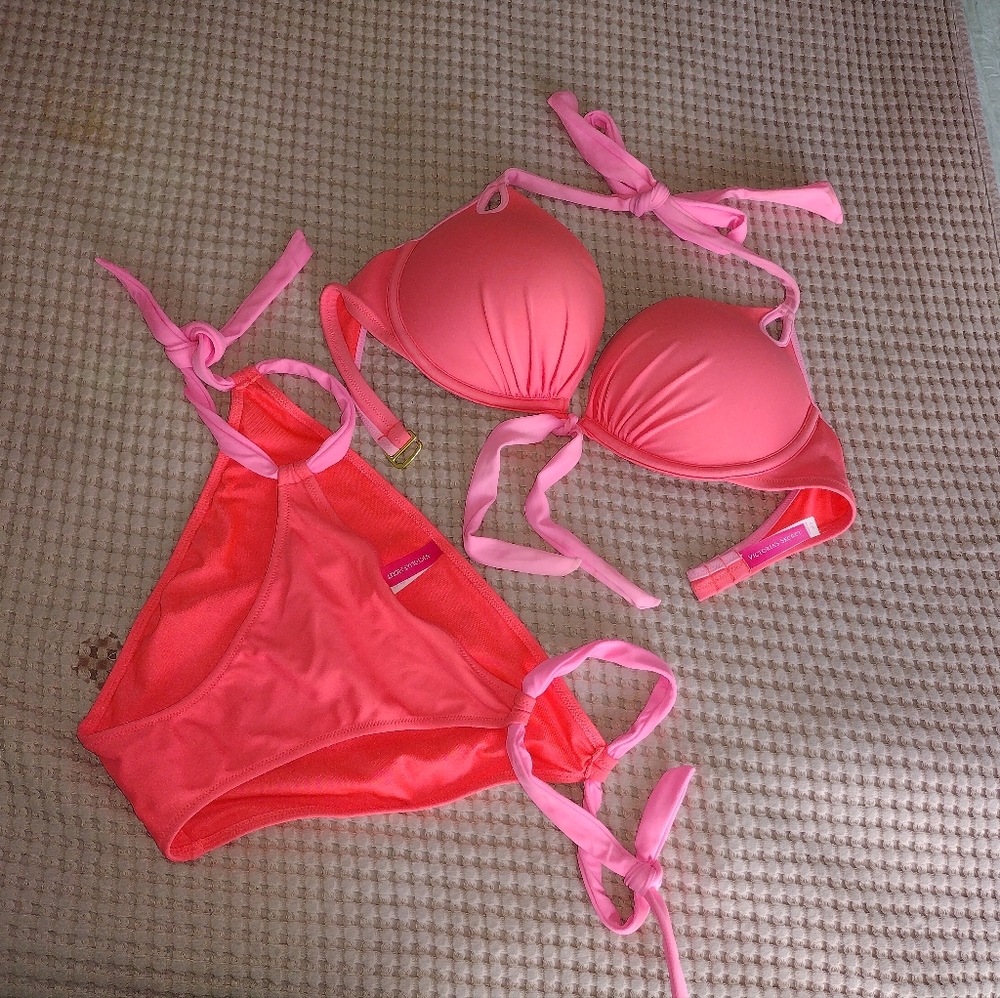 Victoria secret bikini, 34D, medium bottoms, light pink , bright pink .
